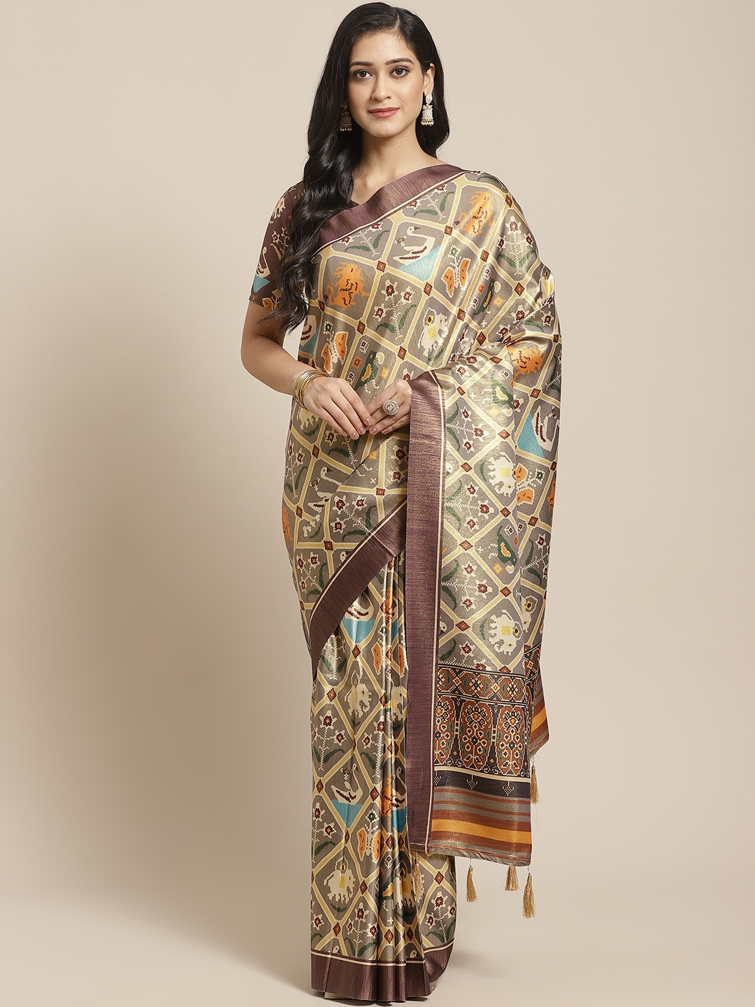 

Saree mall Olive Green & Beige Printed Saree