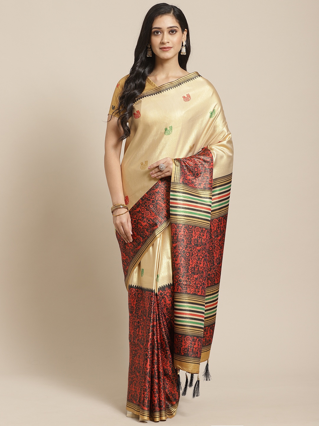 

Saree mall Beige & Orange Printed Saree