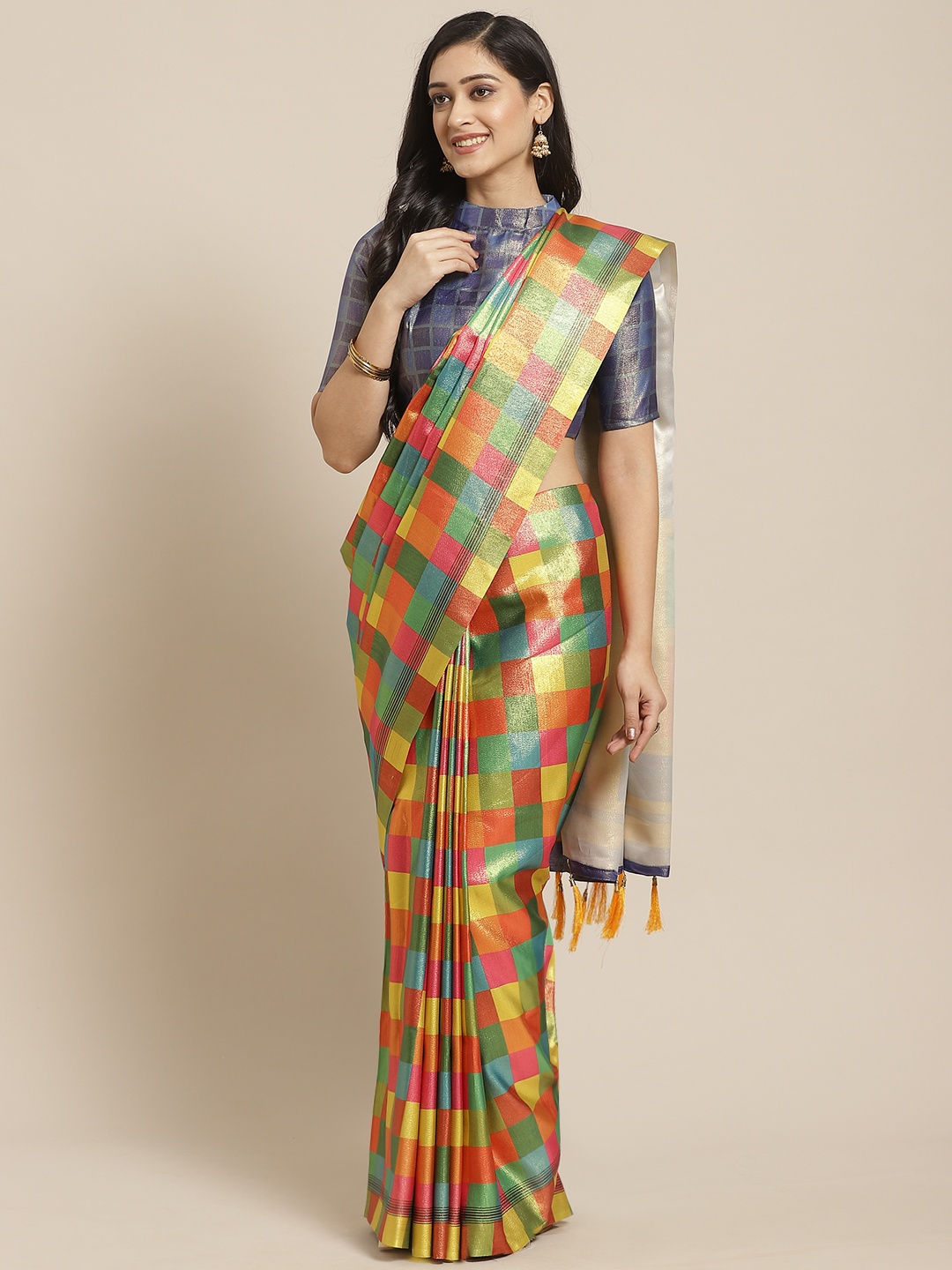 

Saree mall Multicoloured Checked Saree, Multi