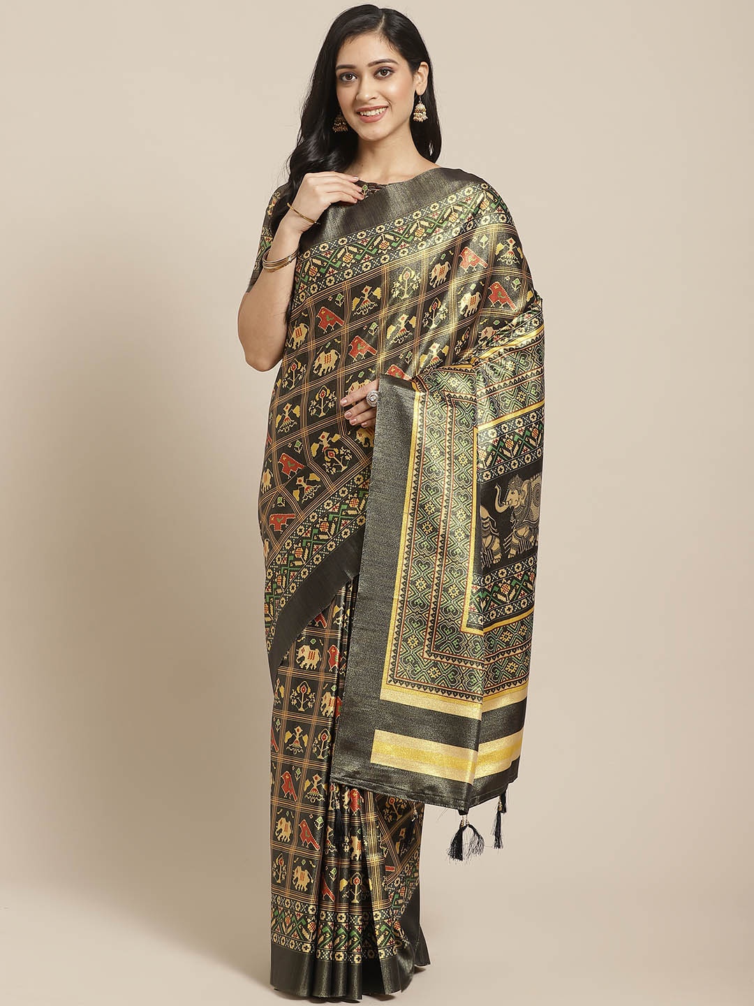 

Saree mall Olive Green & Cream-Coloured Printed Saree