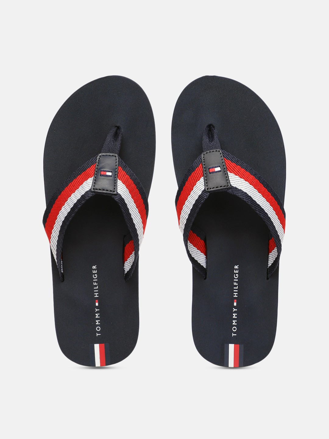 

Tommy Hilfiger Men Navy Blue Striped Thong Flip-Flops