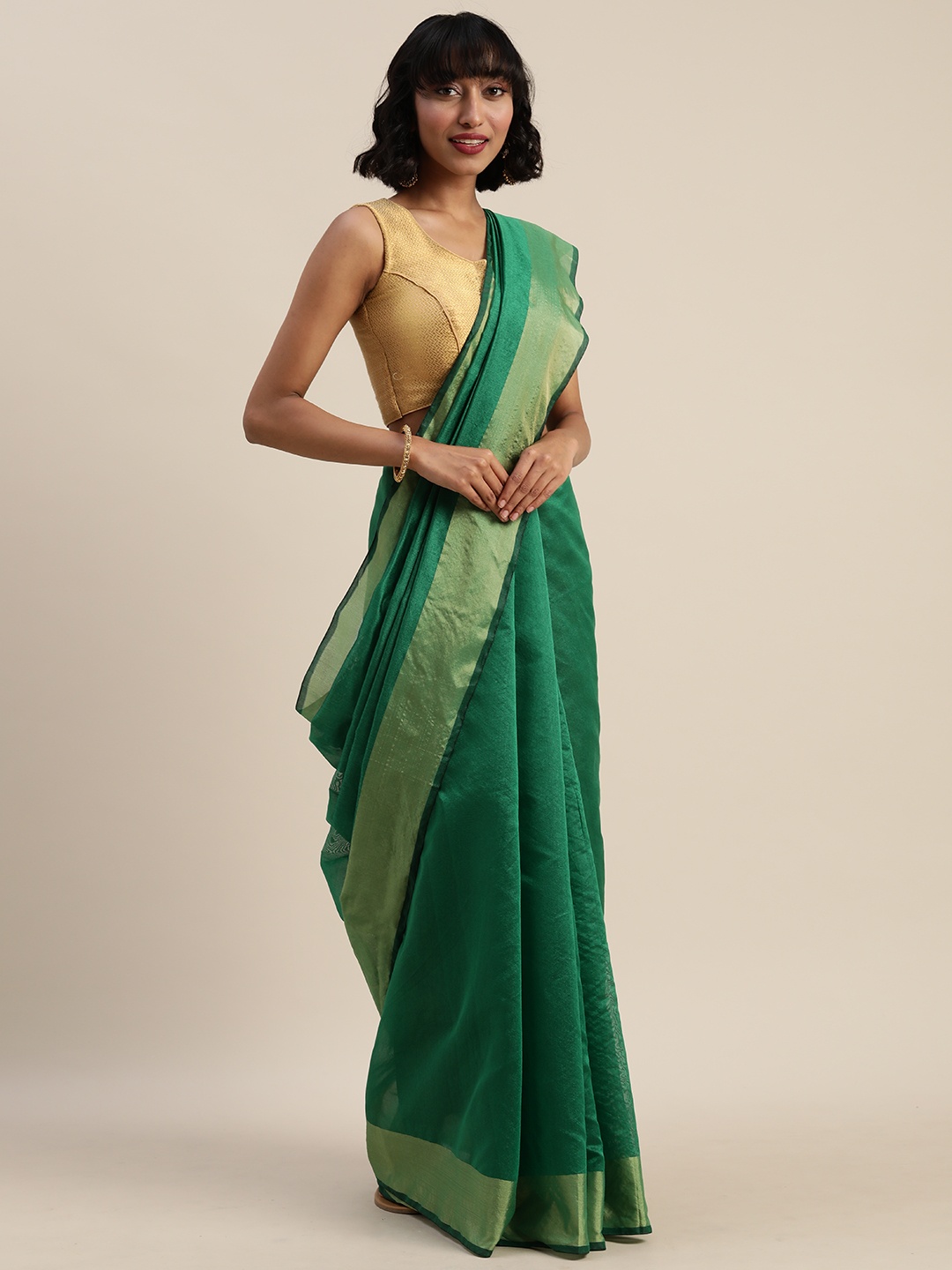 

Silk Bazar Green Solid Silk Cotton Saree