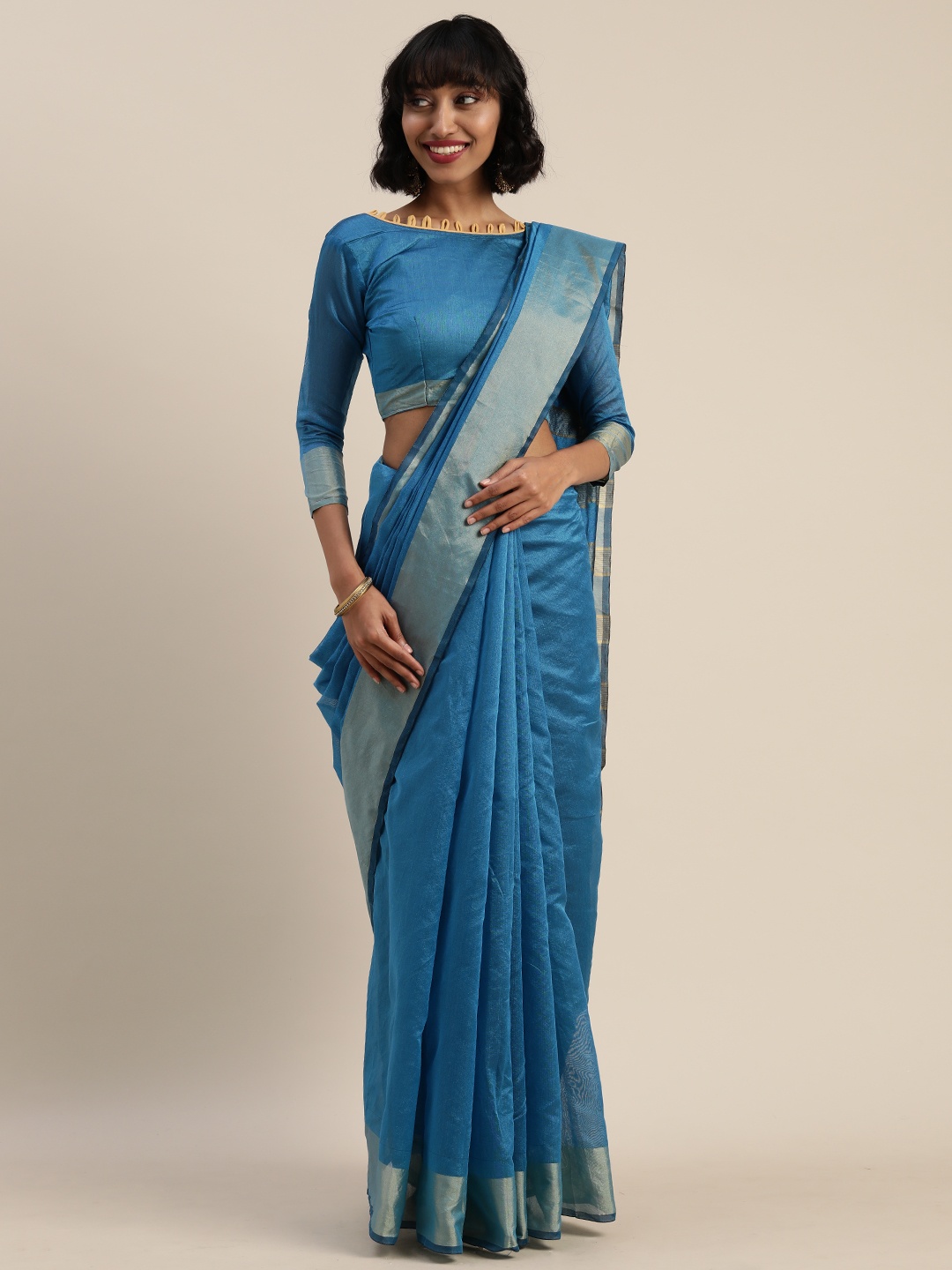 

Silk Bazar Blue Solid Silk Cotton Saree