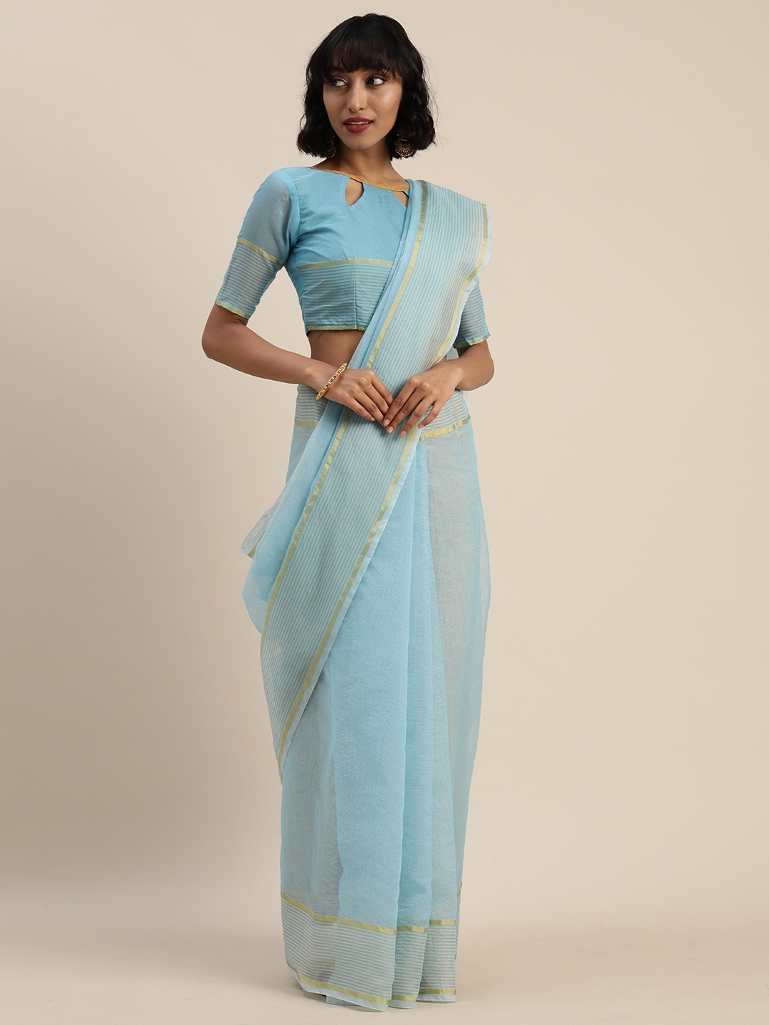 

Silk Bazar Blue Cotton Blend Solid Kota Saree