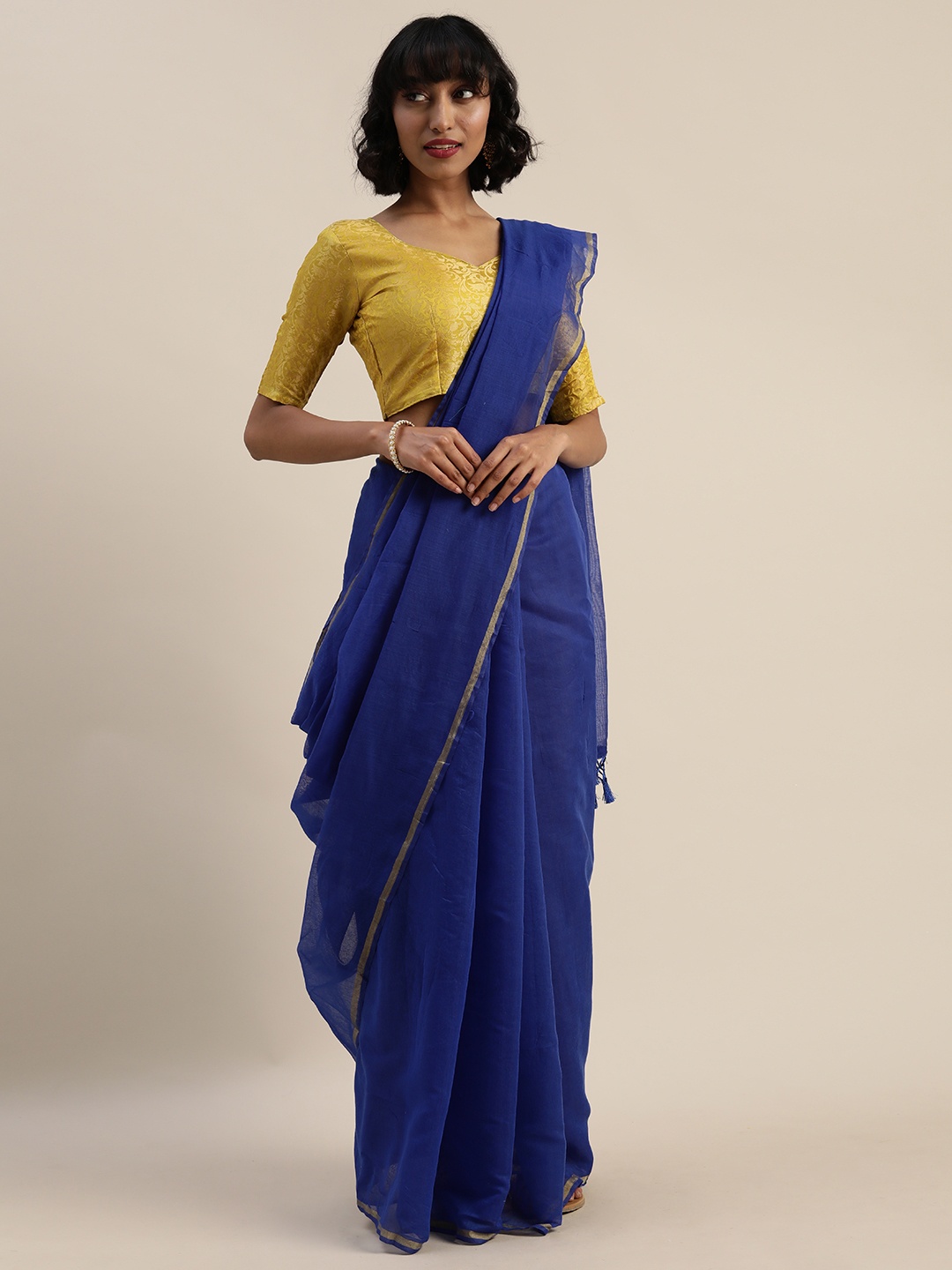 

Silk Bazar Blue Silk Blend Solid Chanderi Saree