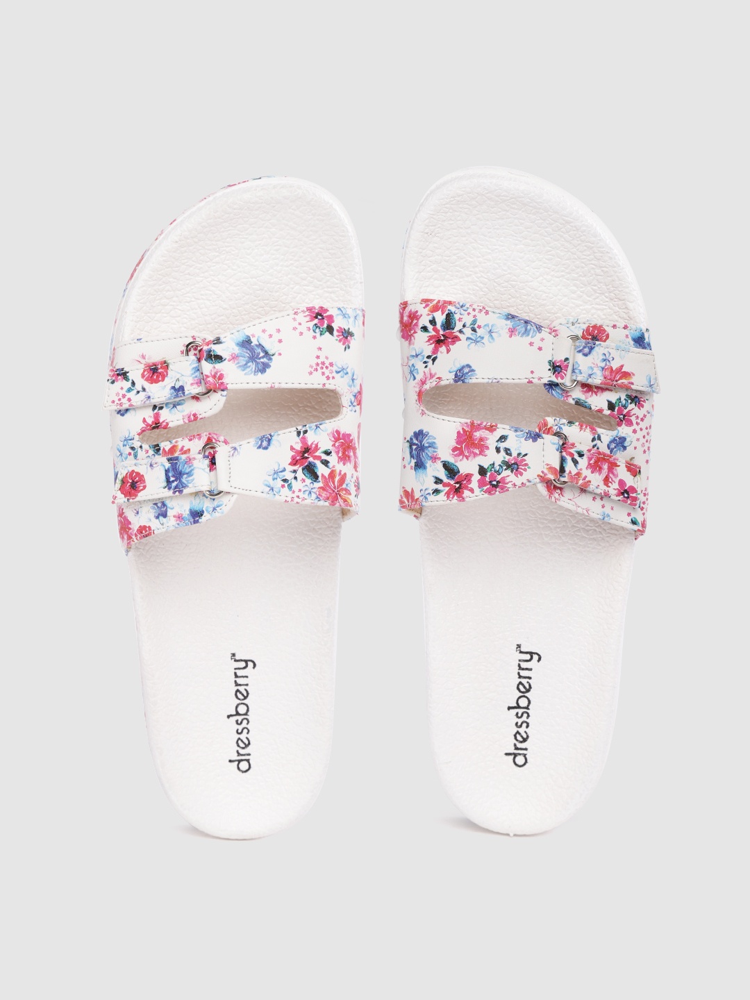 

DressBerry Women White & Pink Floral Printed Sliders