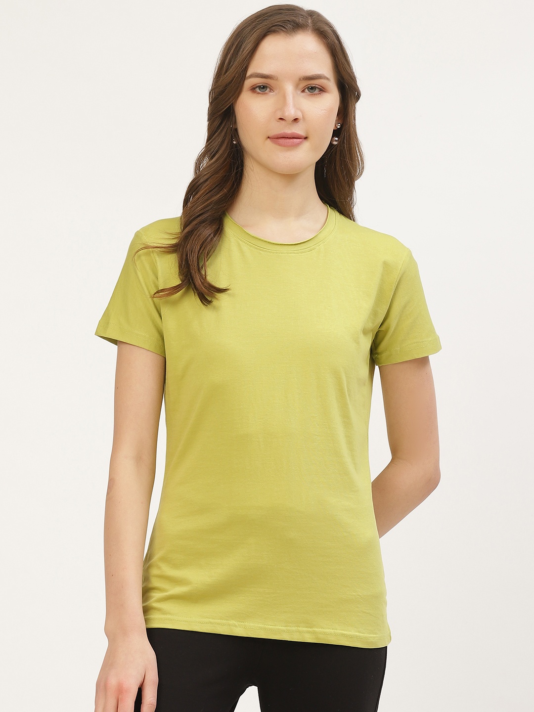 

ANVI Be Yourself Women Green Solid Round Neck T-shirt