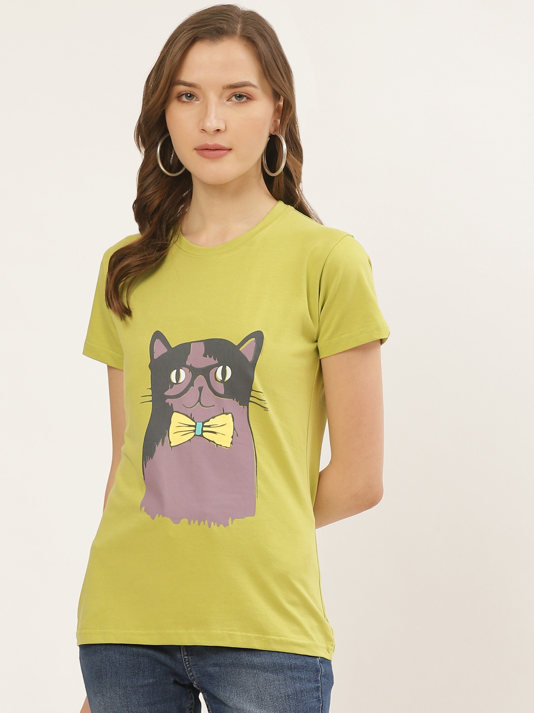 

ANVI Be Yourself Women Green Printed Round Neck T-shirt