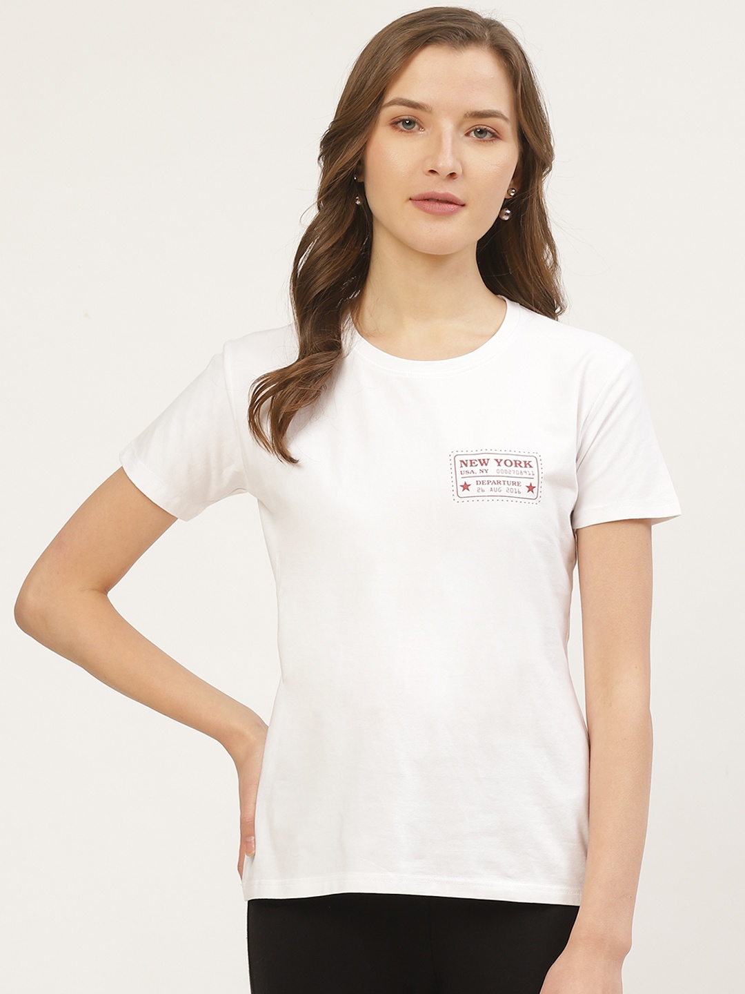 

ANVI Be Yourself Women White Solid Round Neck T-shirt