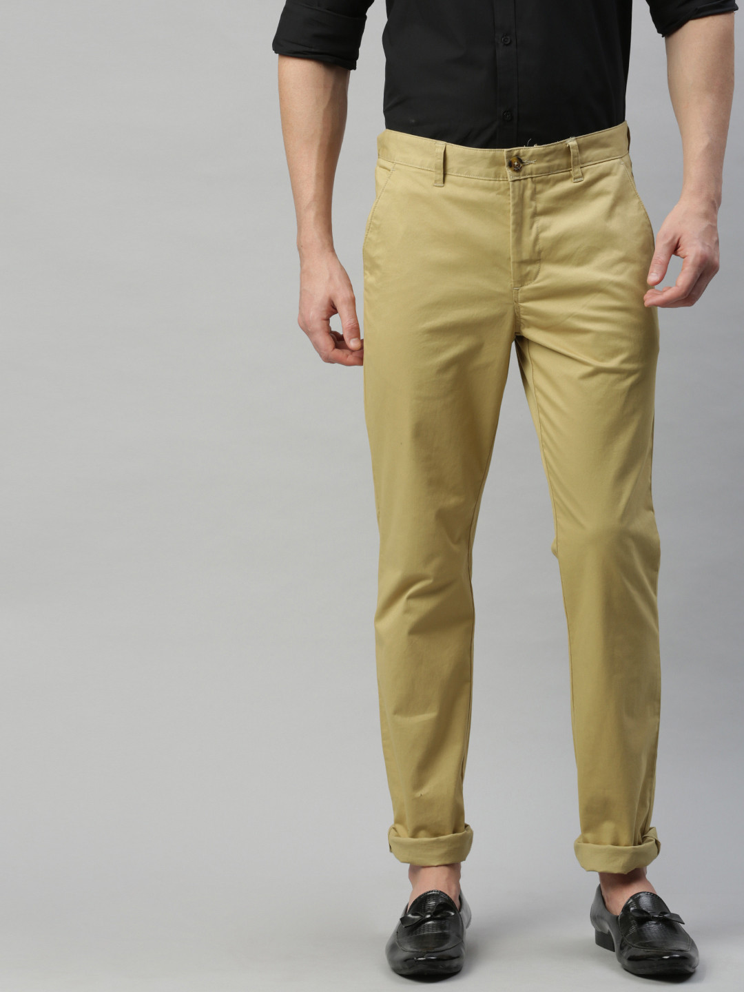 

Park Avenue Men Khaki Tapered Fit Solid Regular Trousers