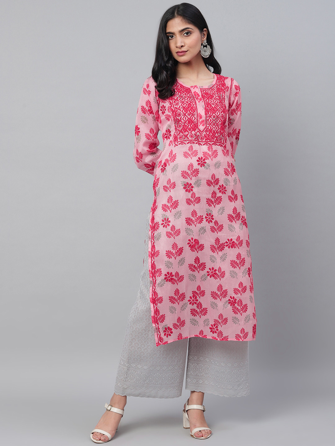 

ADA Women Pink Printed Straight Sustainable Kota Kurta
