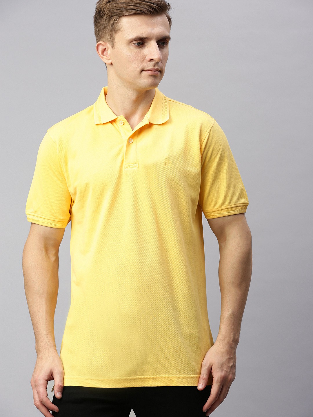 

Raymond Men Yellow Solid Polo Collar Pure Cotton T-shirt