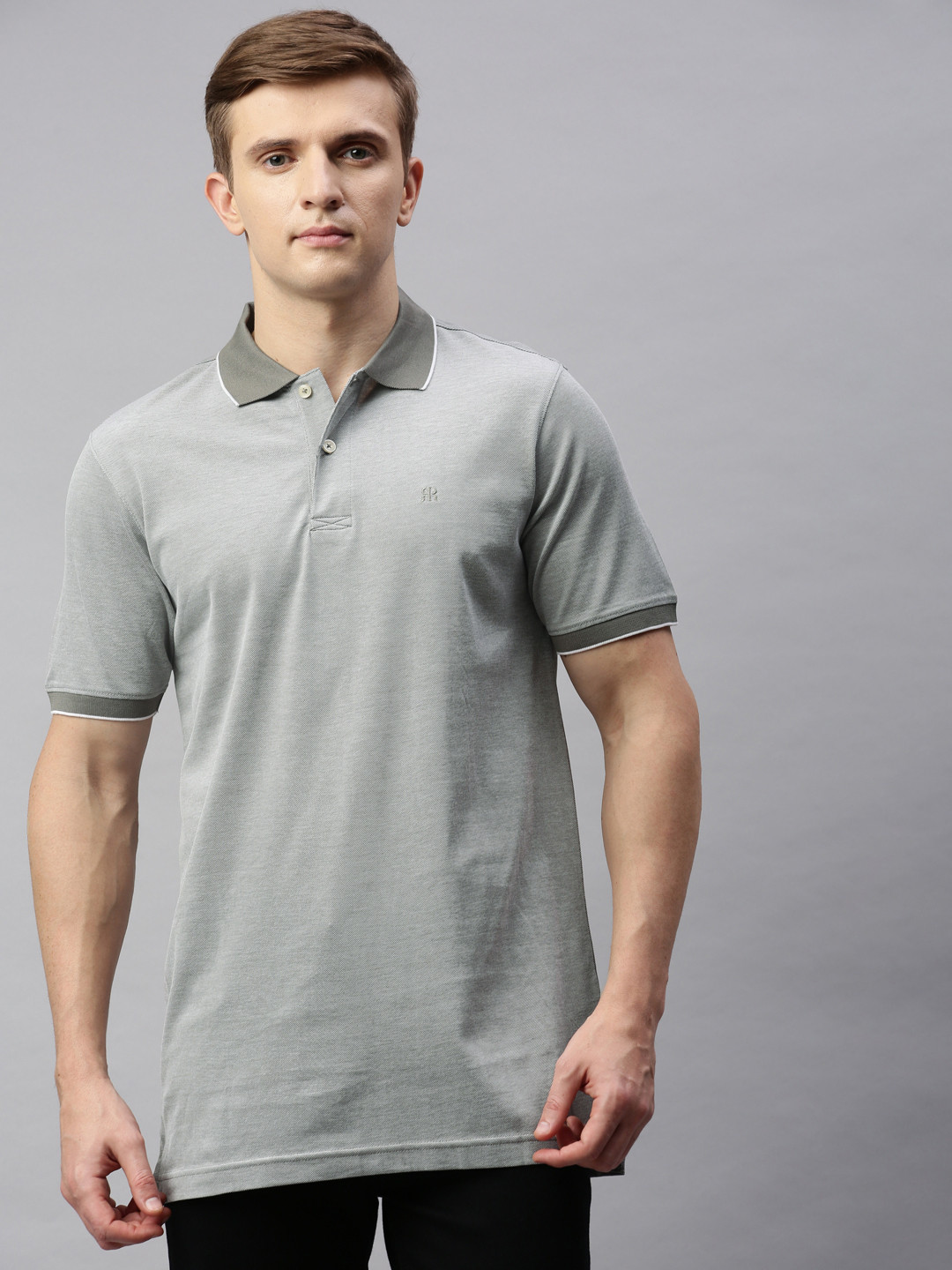 

Raymond Men Grey Contemporary Fit Solid Supima Cotton Polo Collar Pure Cotton T-shirt