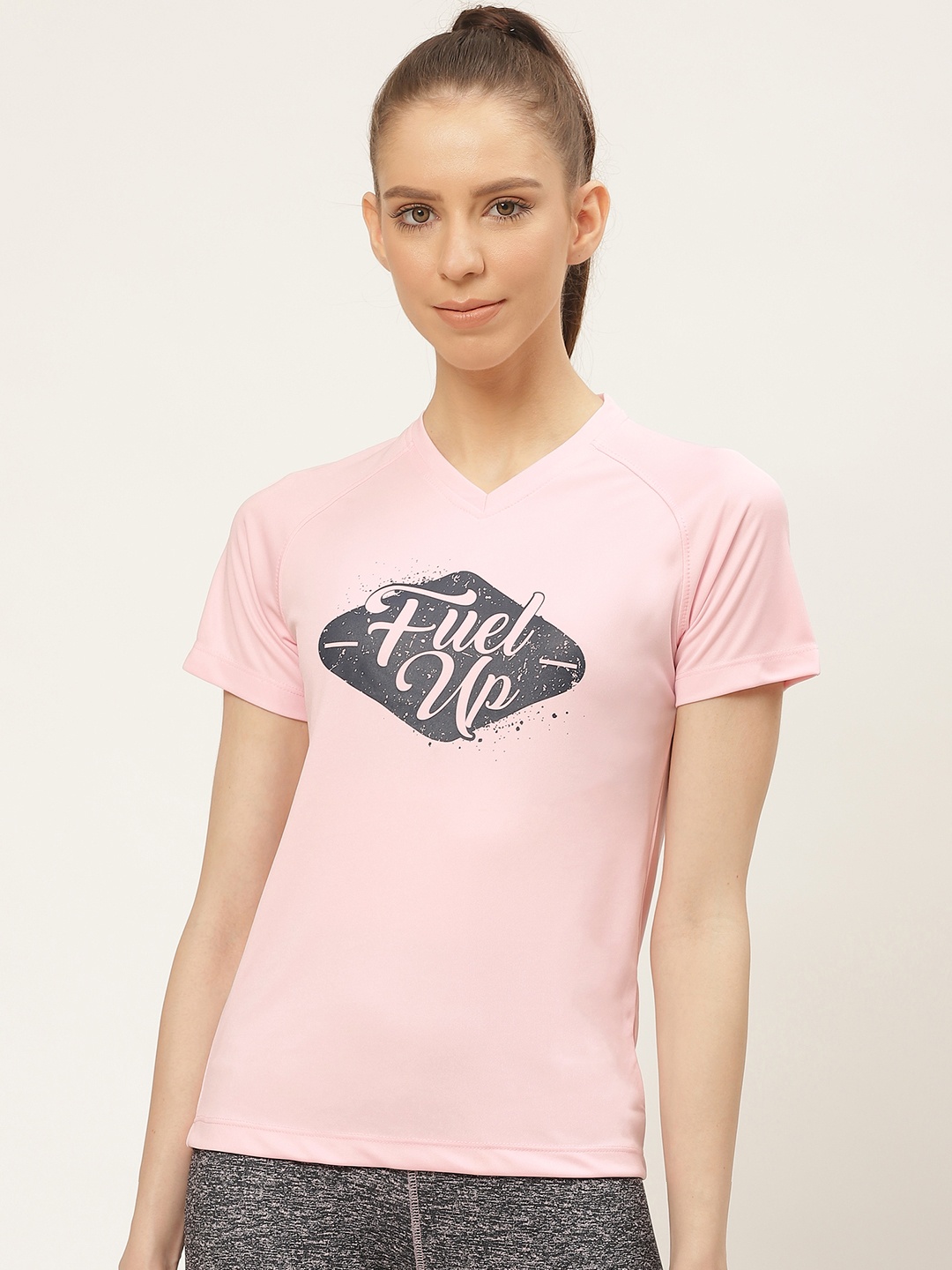 

Yuuki Women Pink Printed V-Neck T-shirt