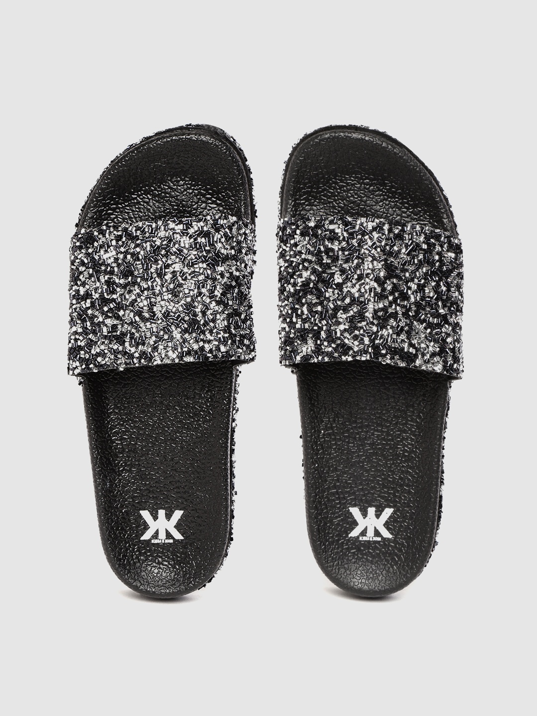 

Kook N Keech Women Black & Silver Embellished Open Toe Flats