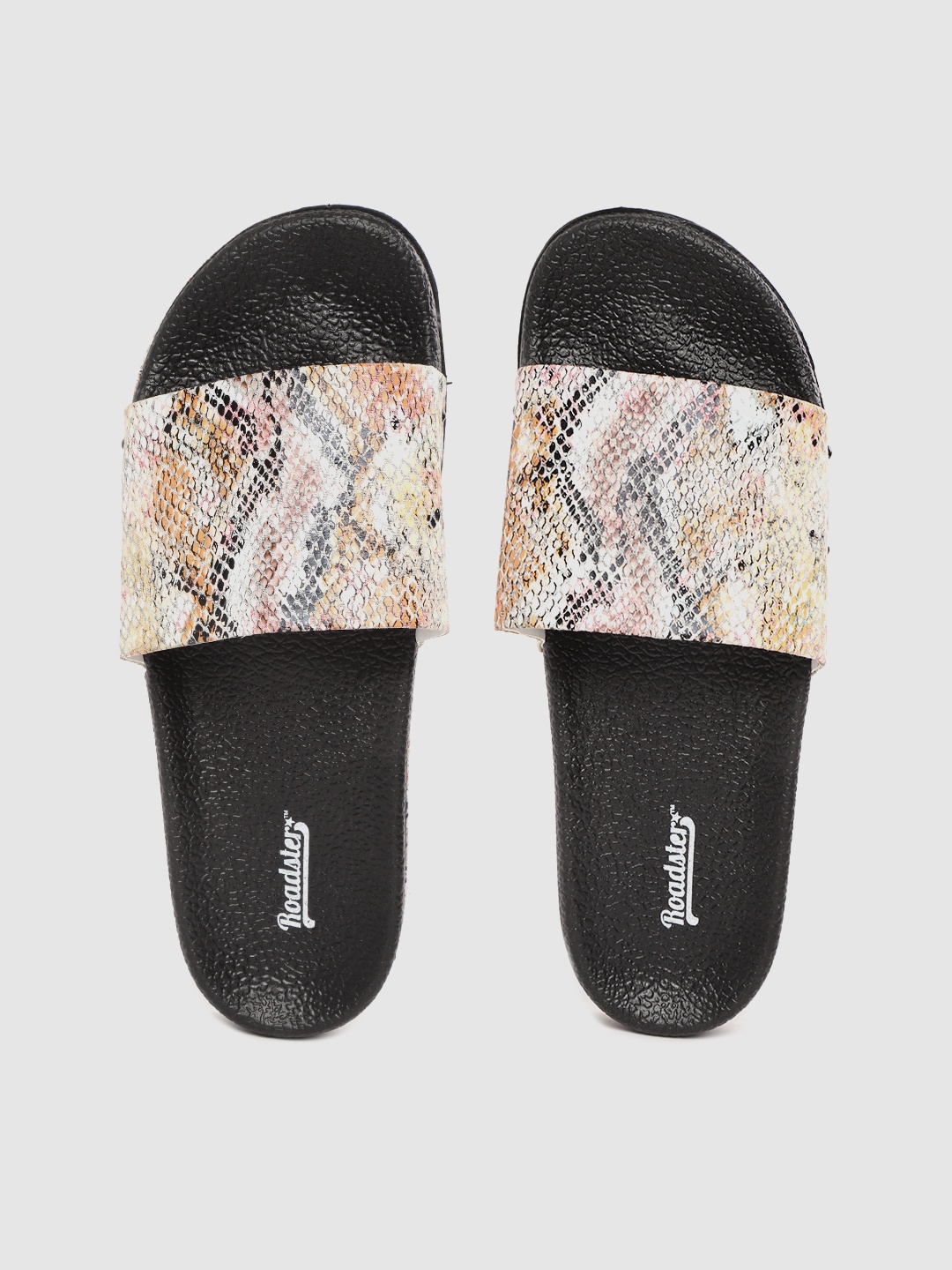 

Roadster Women White & Beige Snakeskin Print Sliders