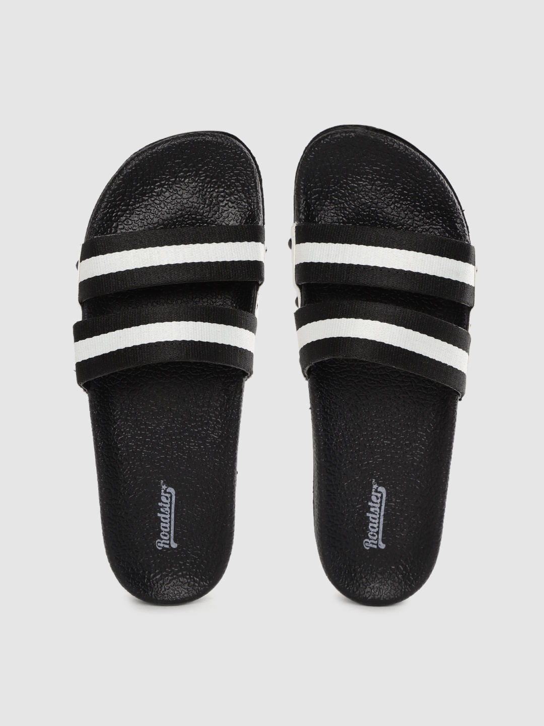 

Roadster Women Black & White Striped Sliders