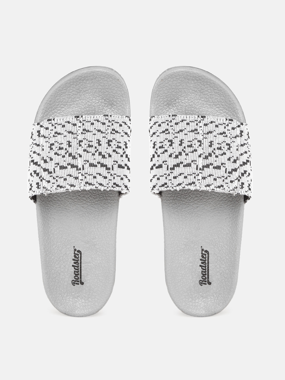 

Roadster Women White & Black Abstract Self-Design Sliders with Velcro