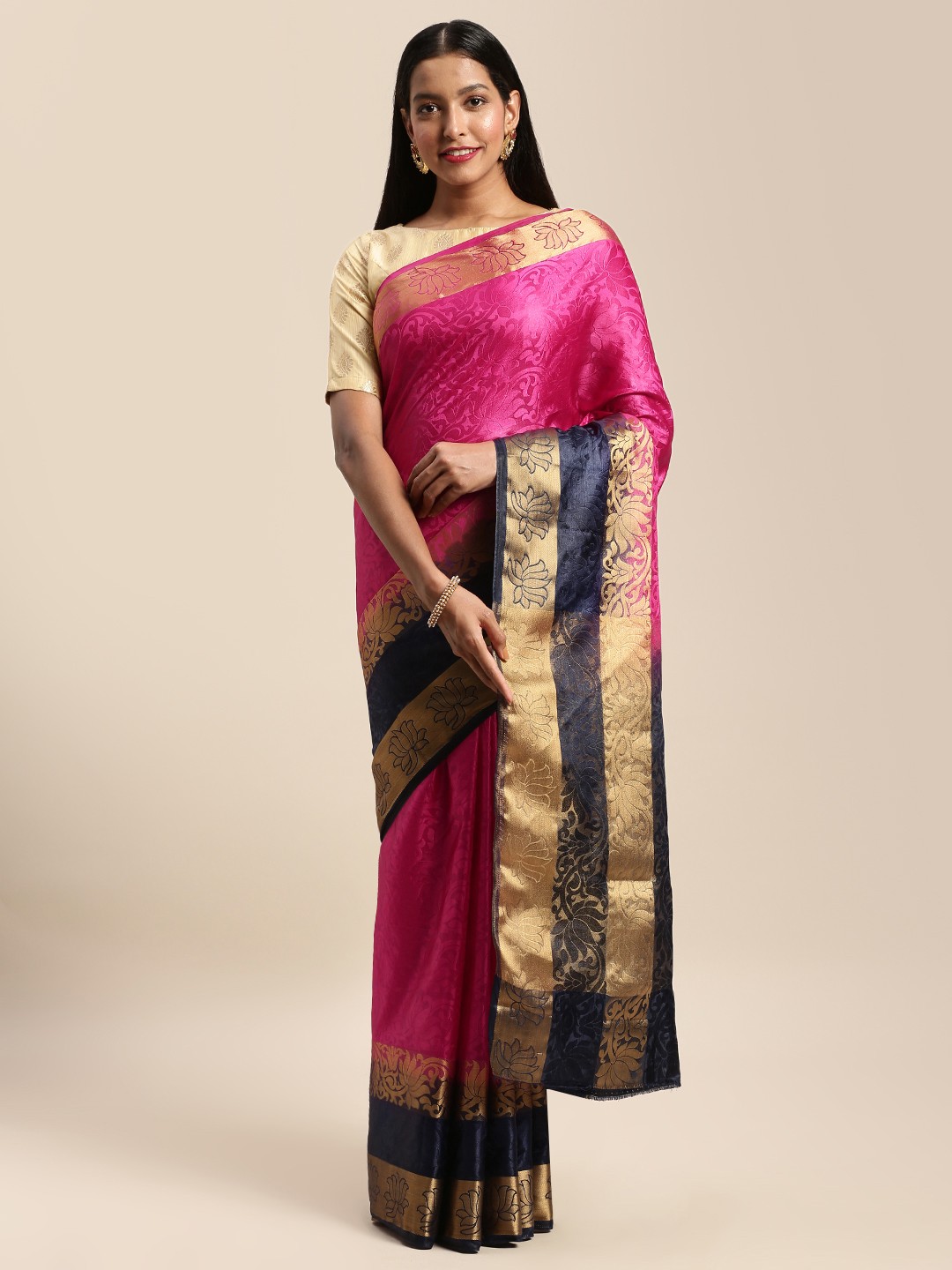 

Mitera Pink Woven Design Brasso Saree