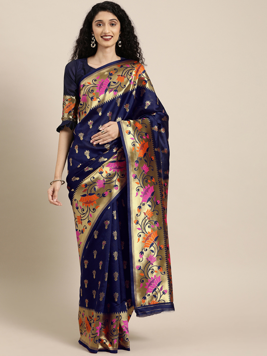 

Mitera Navy Blue & Golden Art Silk Woven Design Banarasi Saree