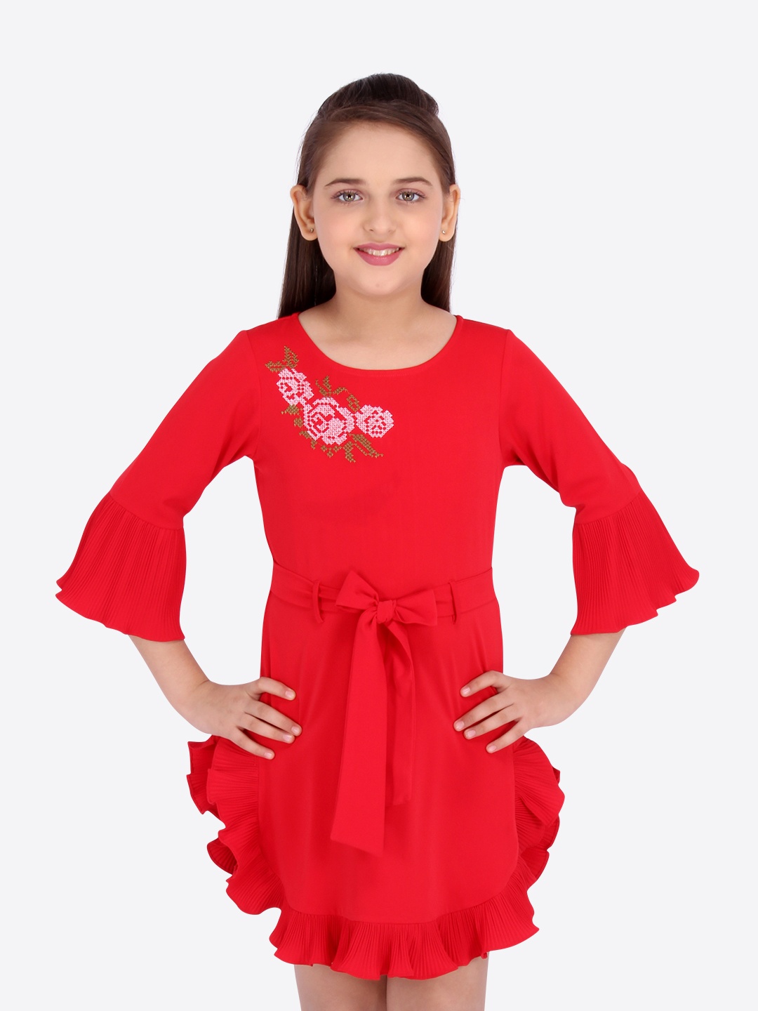 

CUTECUMBER Girls Red Solid Fit and Flare Dress