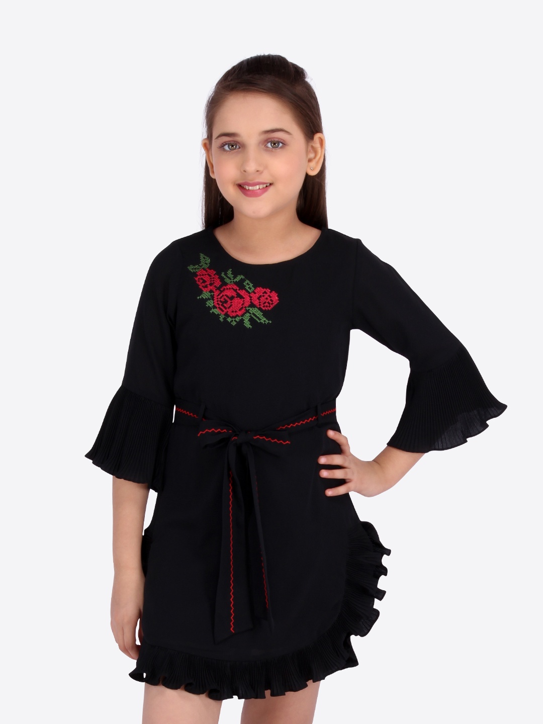 

CUTECUMBER Girls Black Solid Fit and Flare Dress