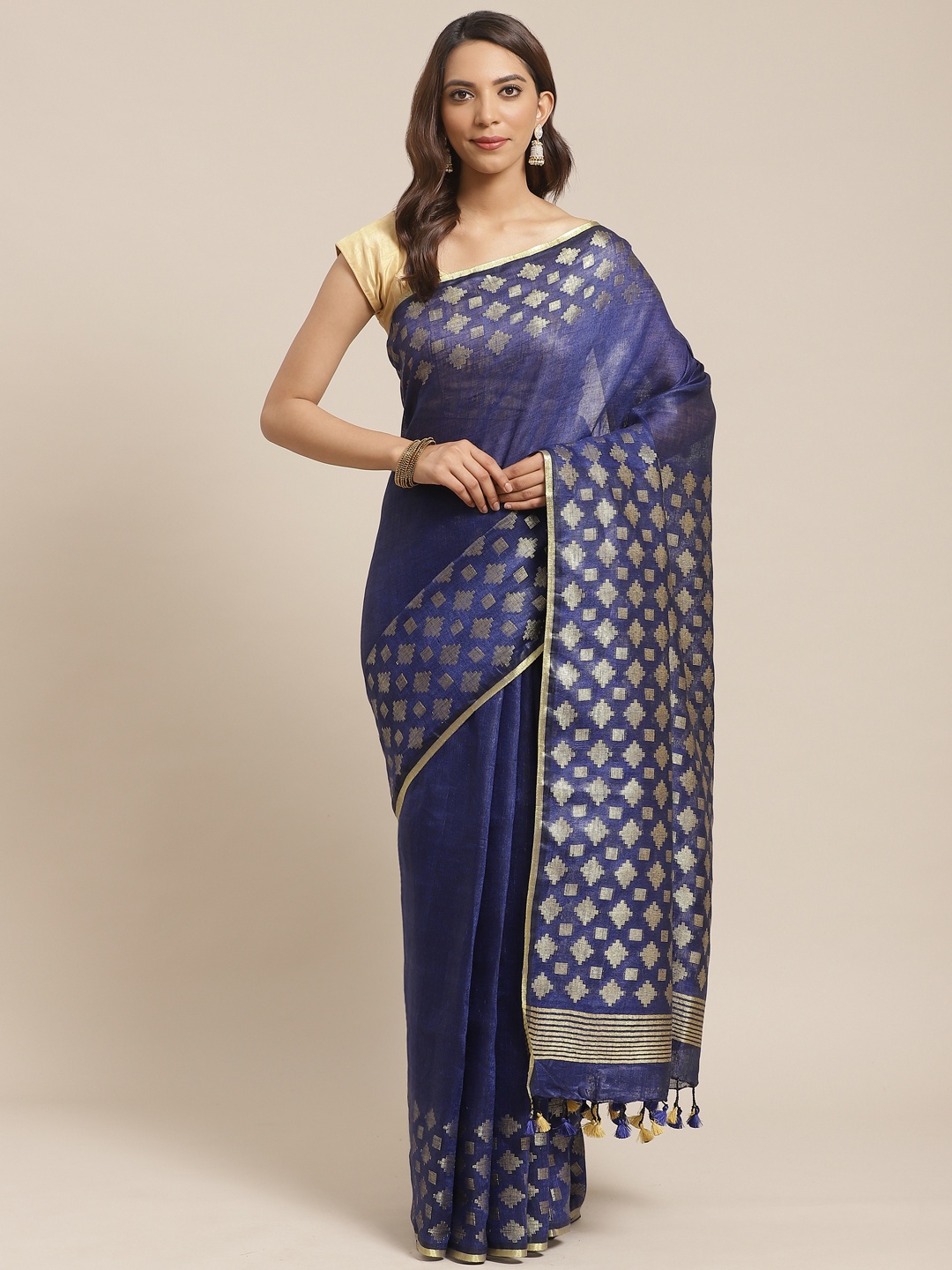 

swatika Navy Blue Solid Handloom Bhagalpuri Saree