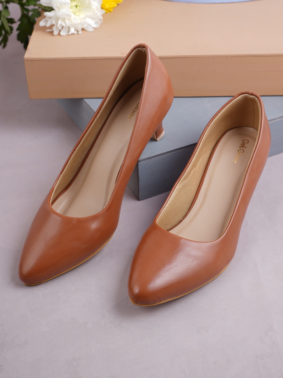 

Get Glamr Women Tan Brown Solid Pumps