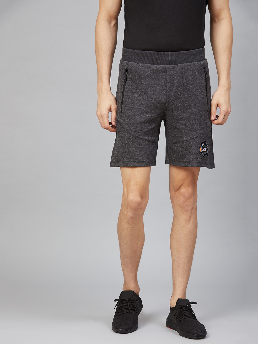

Alcis Men Charcoal Grey Solid Regular Fit Sports Shorts