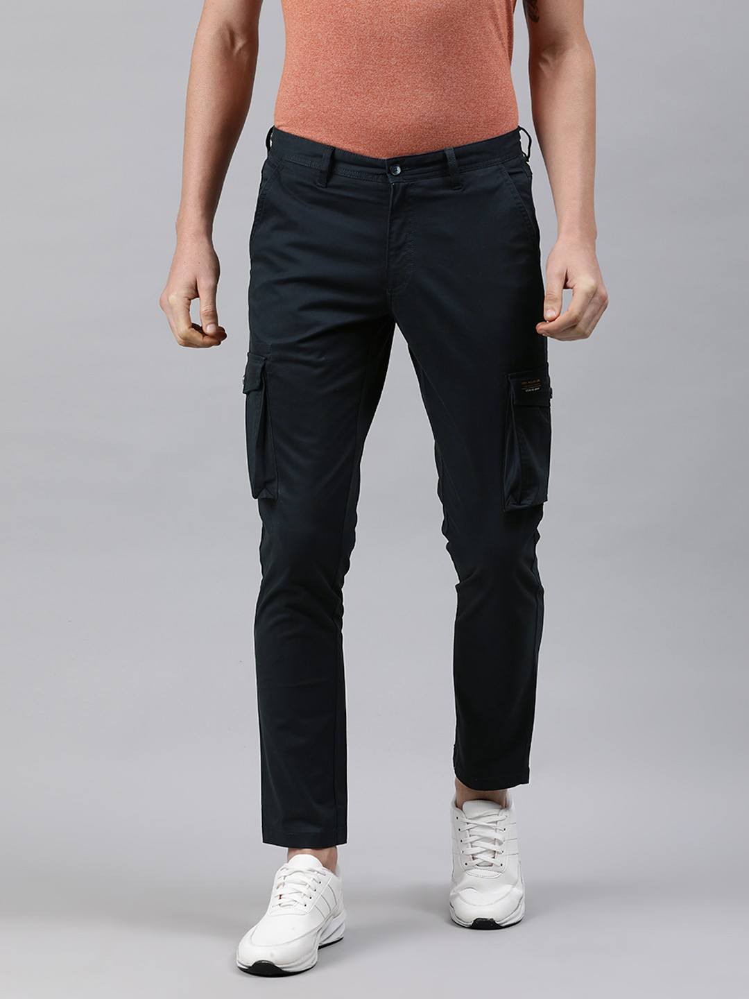 

Louis Philippe Jeans Men Navy Blue Comfy Tapered Fit Solid Regular Trousers