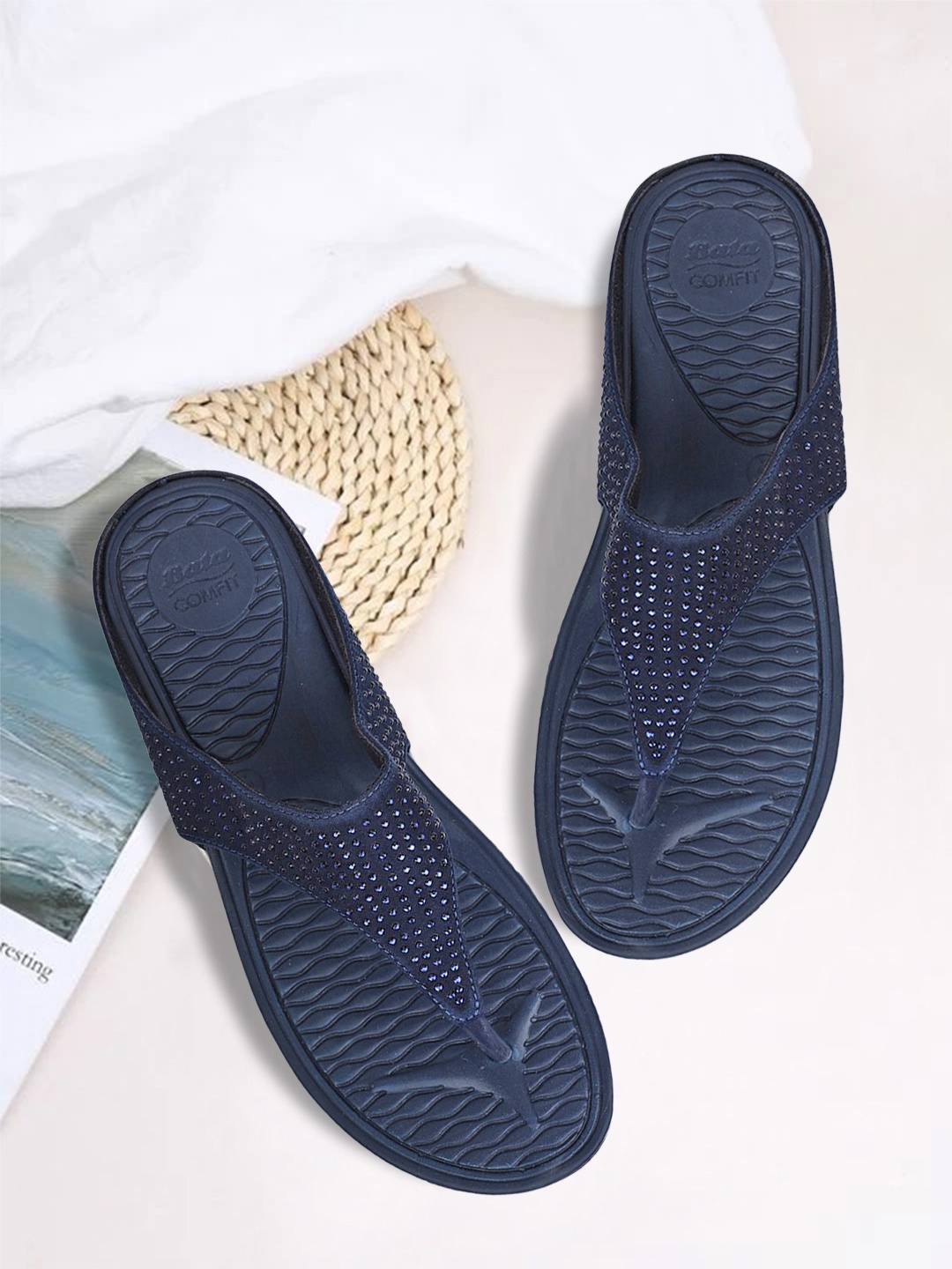 

Bata comfit Women Navy Blue Embellished Sandals
