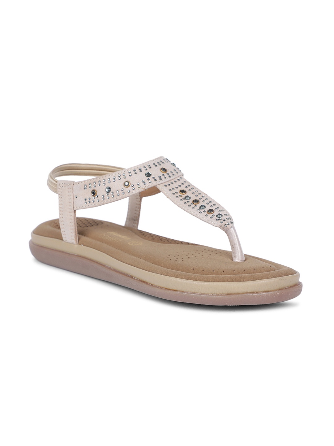 

Bata Women Beige Embellished T-Strap Flats