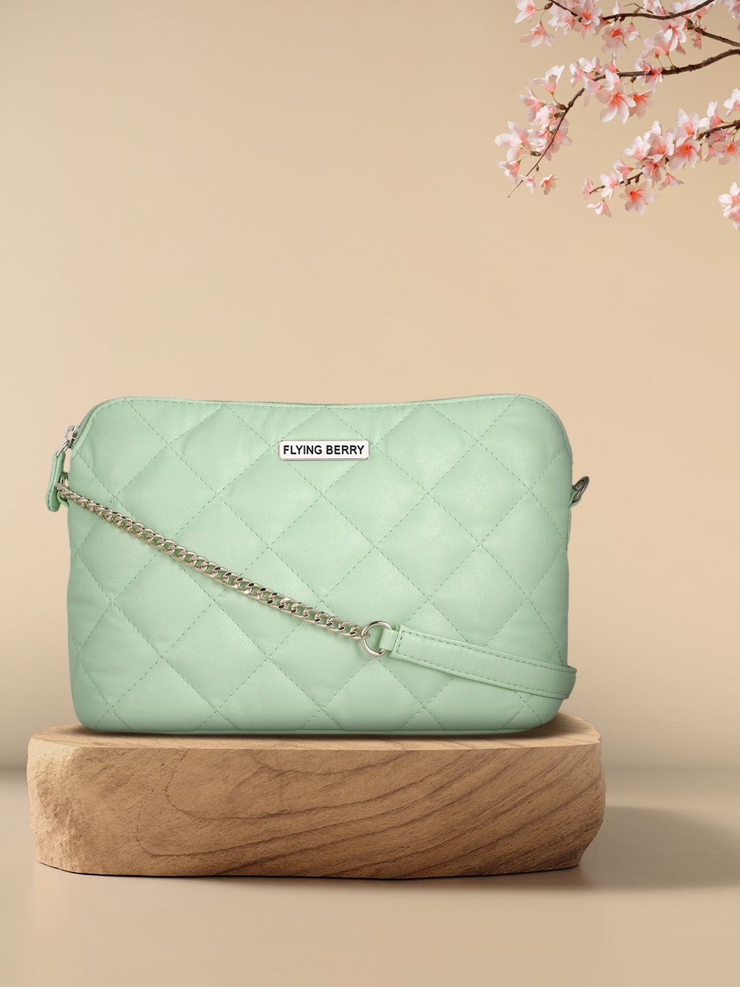 

FLYING BERRY Mint Green Quilted Sling Bag