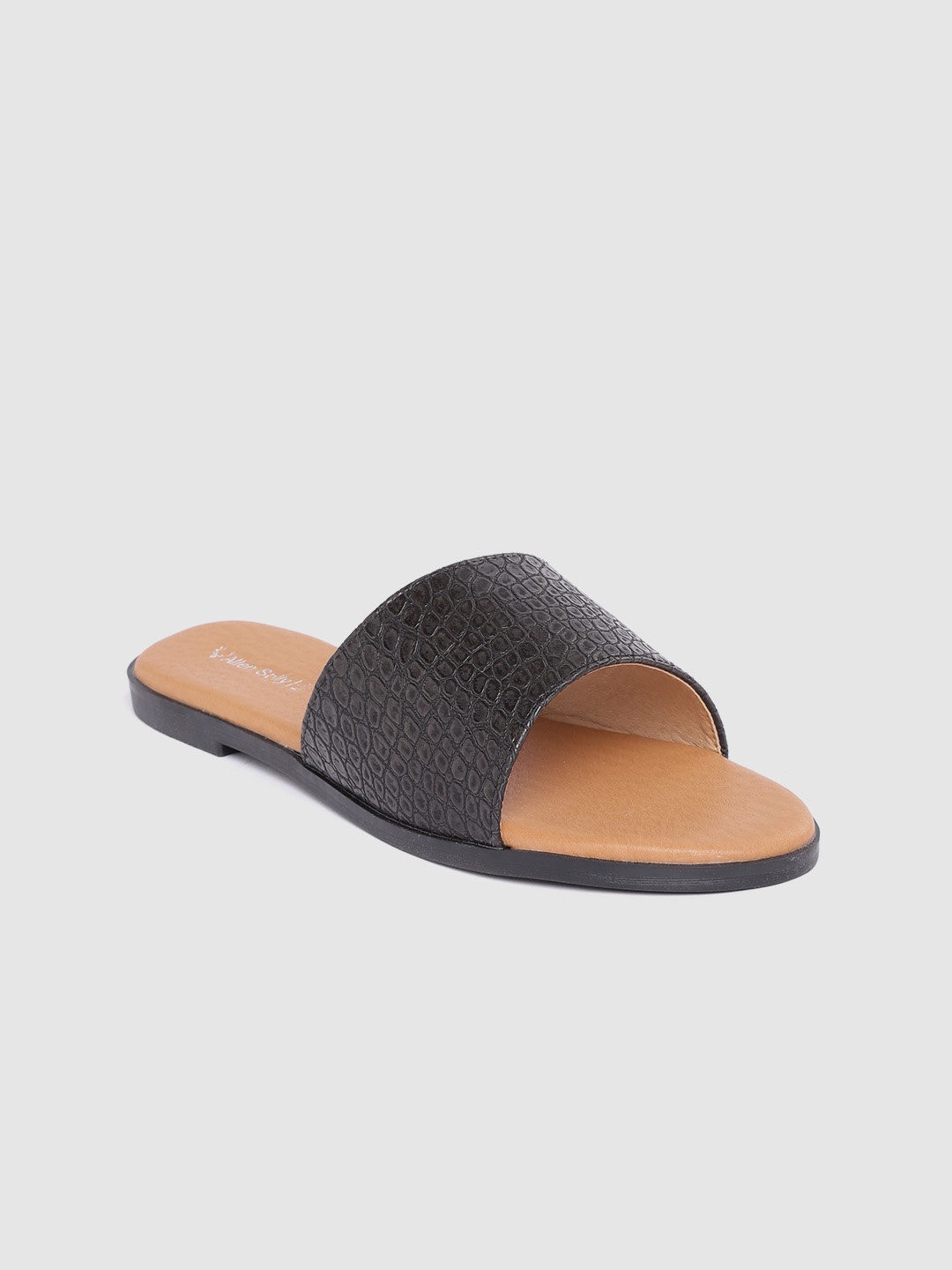 

Allen Solly Women Black Snakeskin-Textured Open Toe Flats