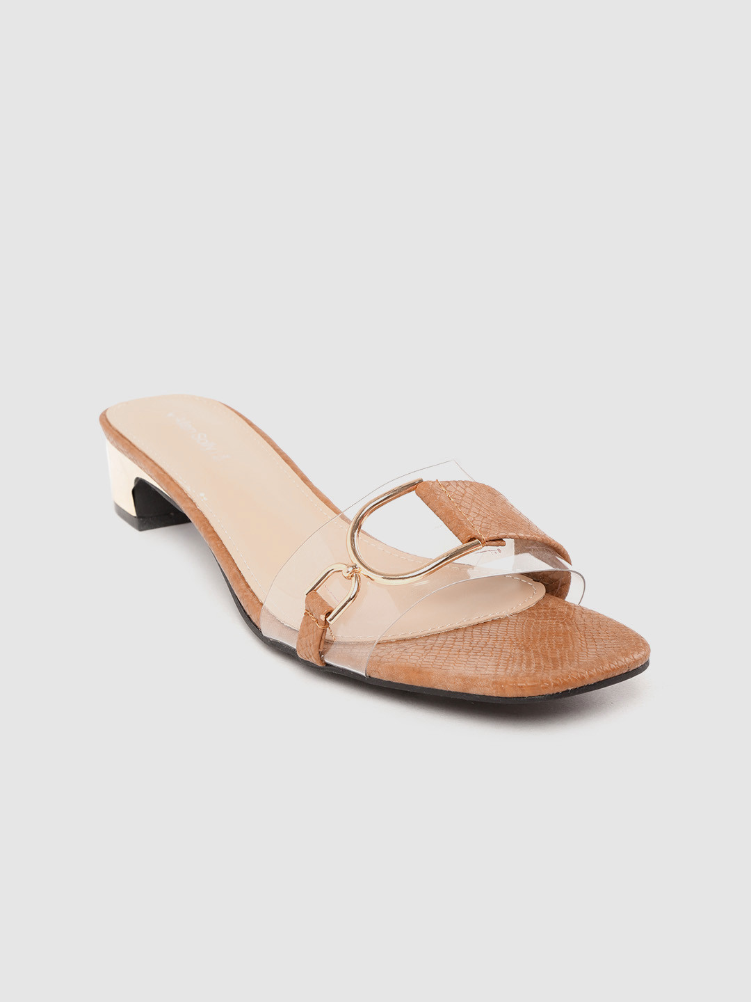 

Allen Solly Women Brown & Transparent Snakeskin Textured Heels