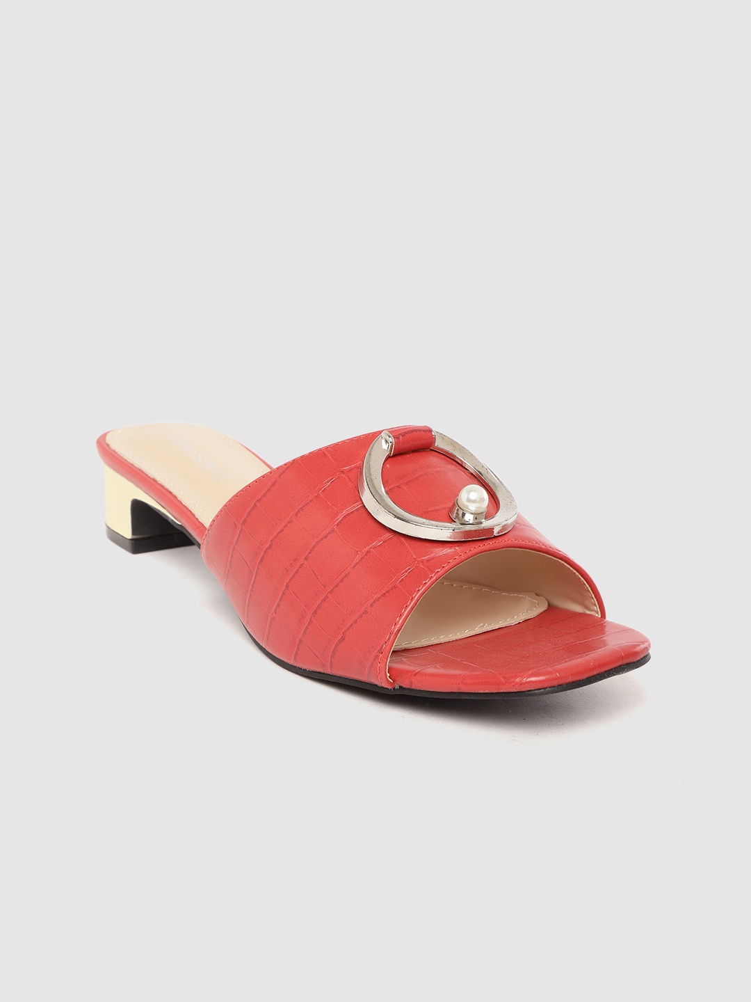 

Allen Solly Women Coral Red Croc Textured Heels