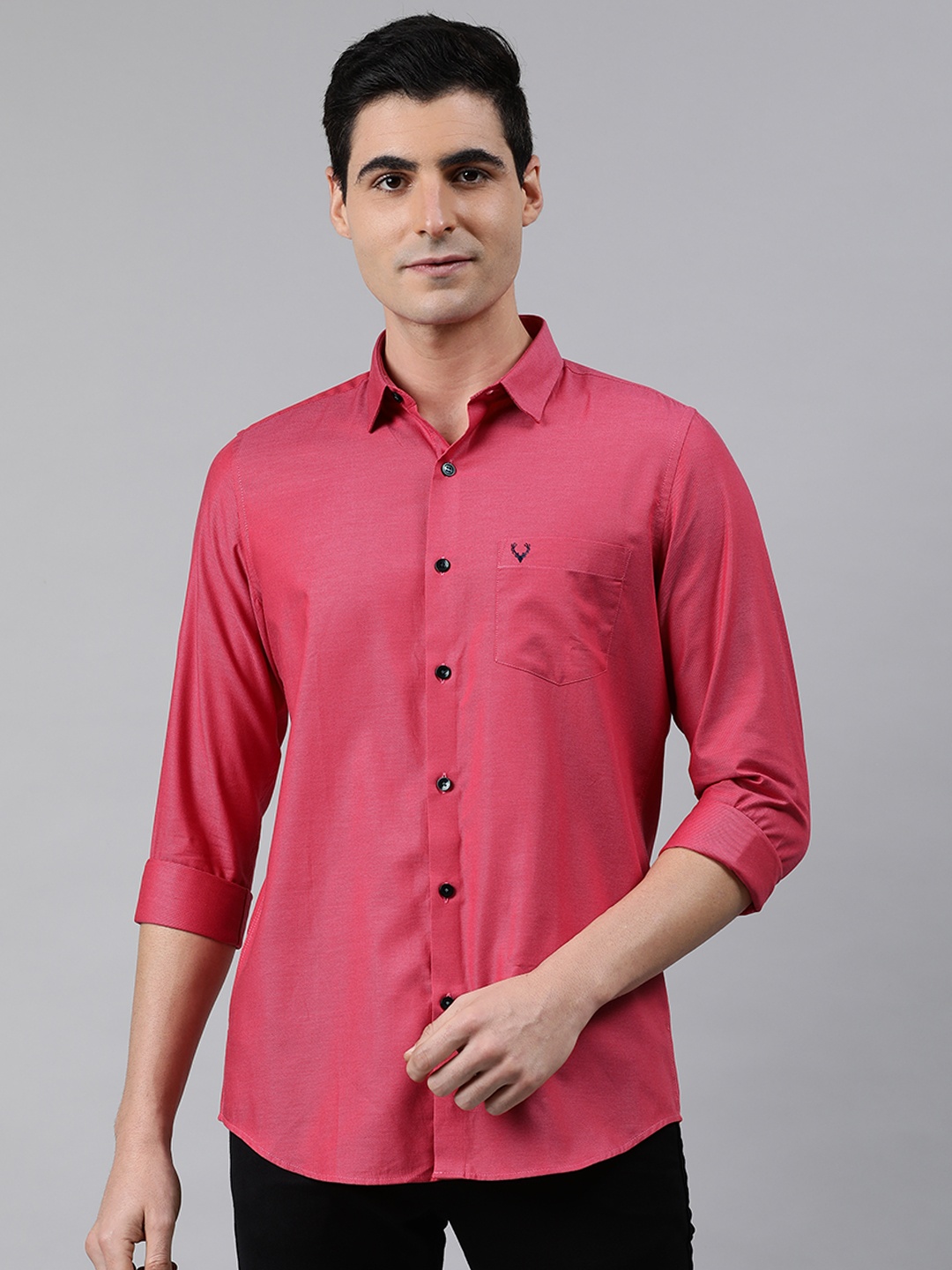 

Allen Solly Men Coral Red Slim Fit Textured Casual Shirt