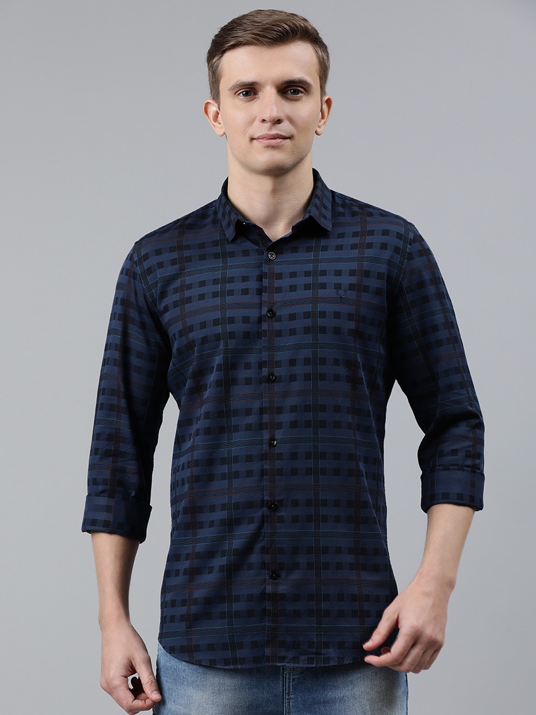 

Allen Solly Sport Men Navy Blue & Black Slim Fit Checked Casual Shirt