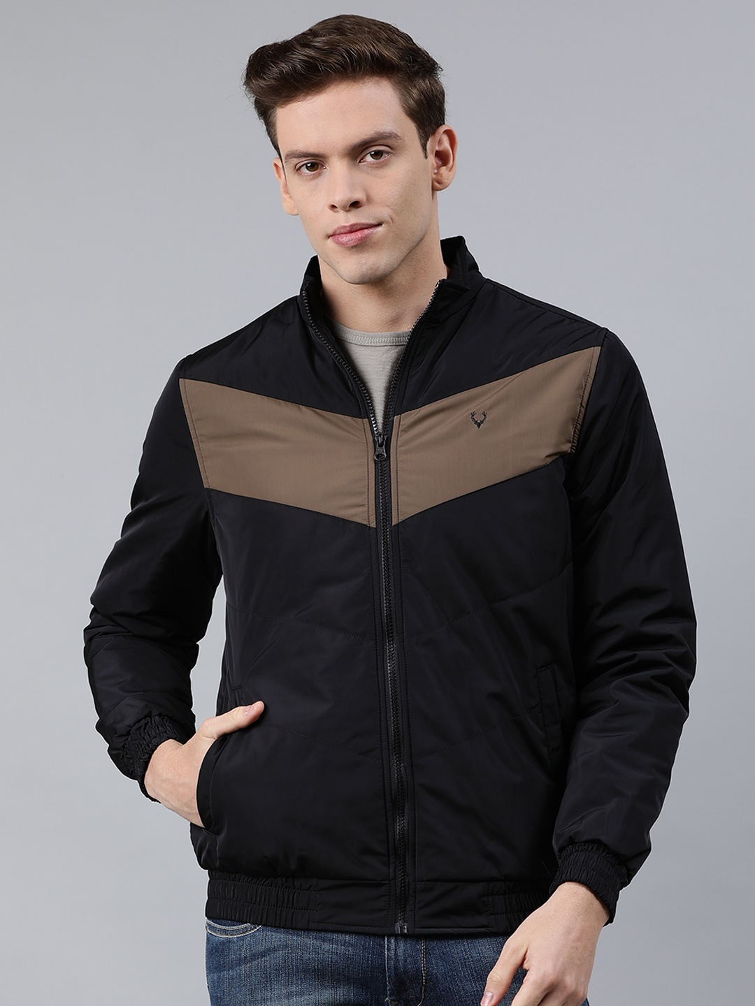 

Allen Solly Men Black Colourblocked Bomber