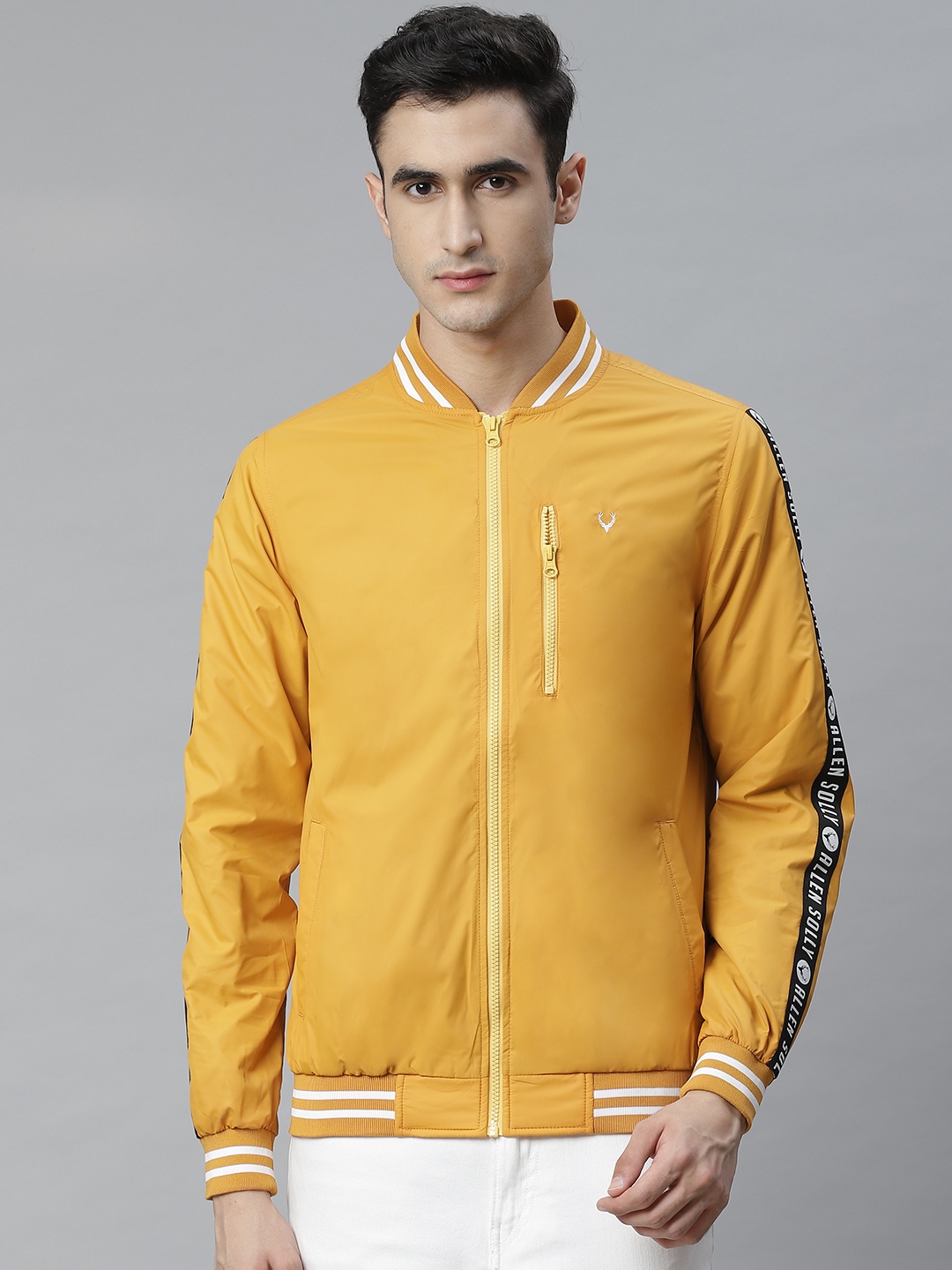 

Allen Solly Men Mustard Yellow Solid Varsity Jacket