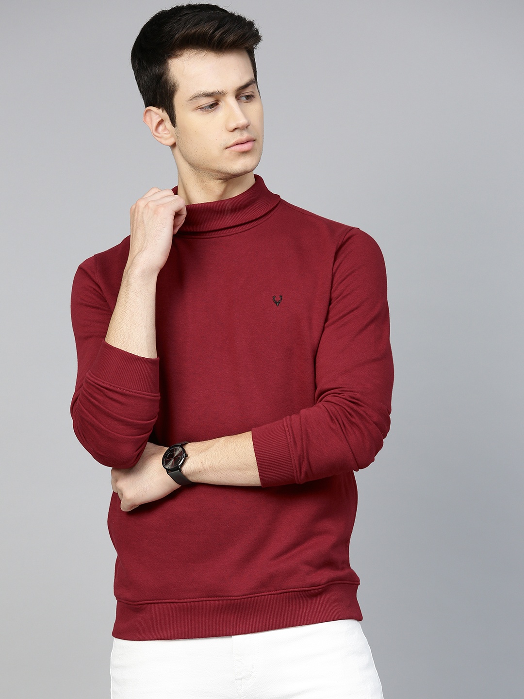 Allen Solly Men Maroon Solid Sweatshirt