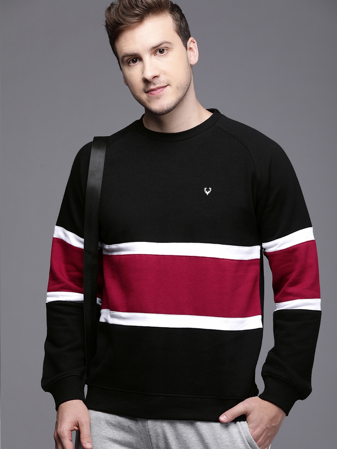 

Allen Solly Men Black & Maroon Colourblocked Sweatshirt