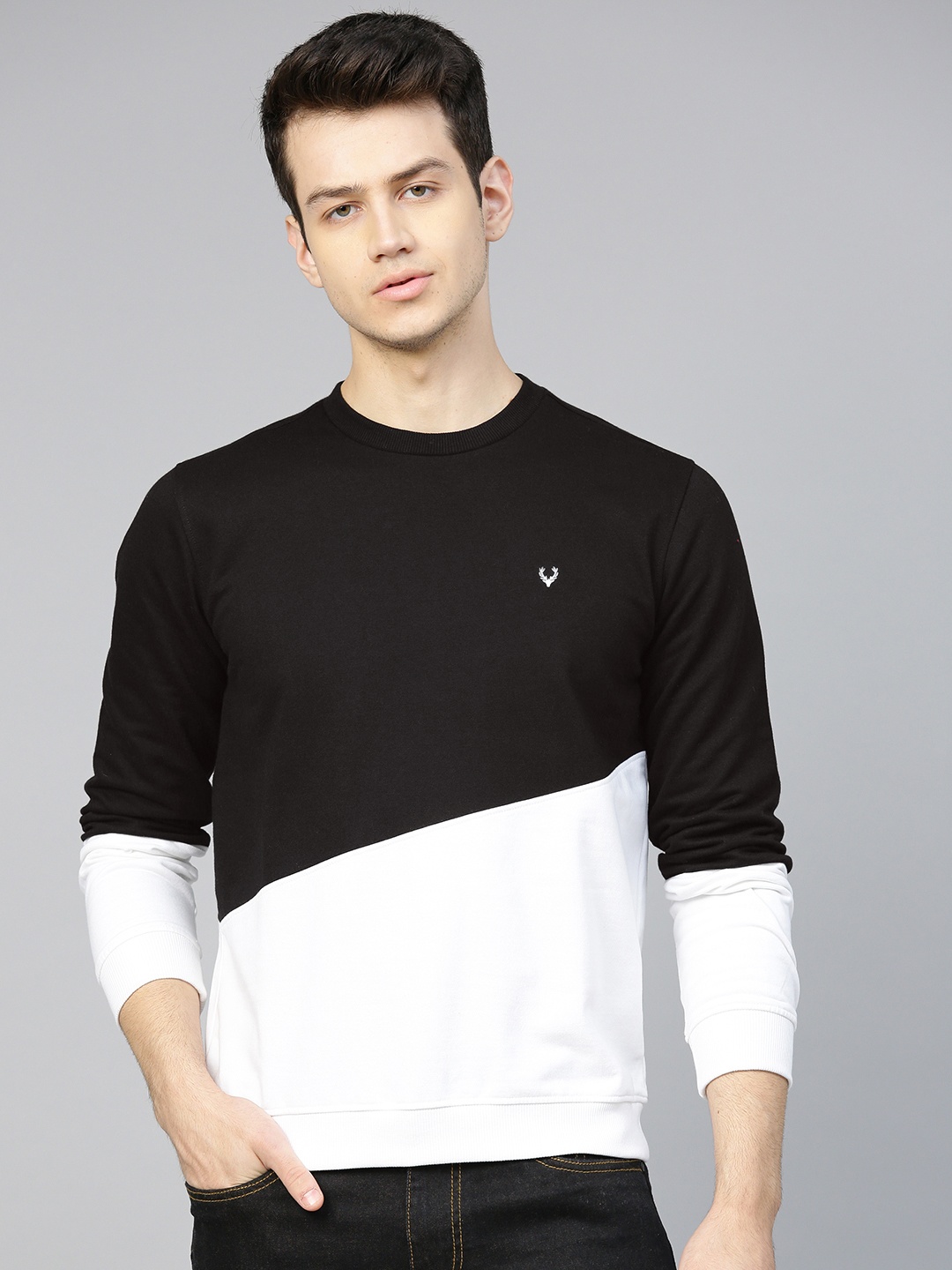 

Allen Solly Men Black & White Colourblocked Sweatshirt