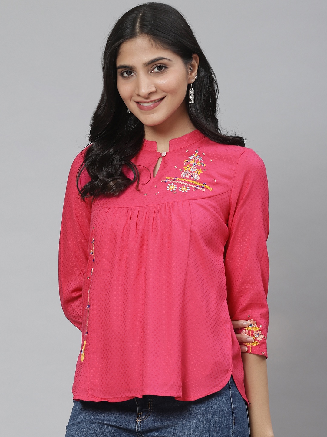 

Rangriti Women Pink Self-Design Top
