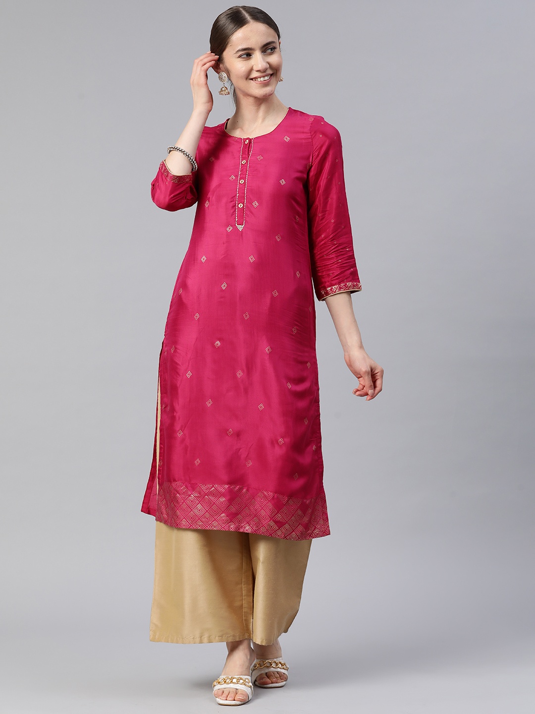 

Rangriti Women Magenta Ethnic Motifs Printed Kurta