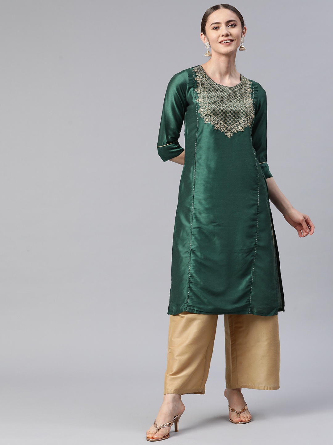 

Rangriti Women Ethnic Motifs Embroidered Kurta, Green