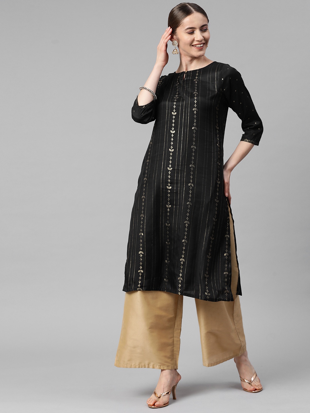 

Rangriti Women Ethnic Motifs Printed Kurta, Black