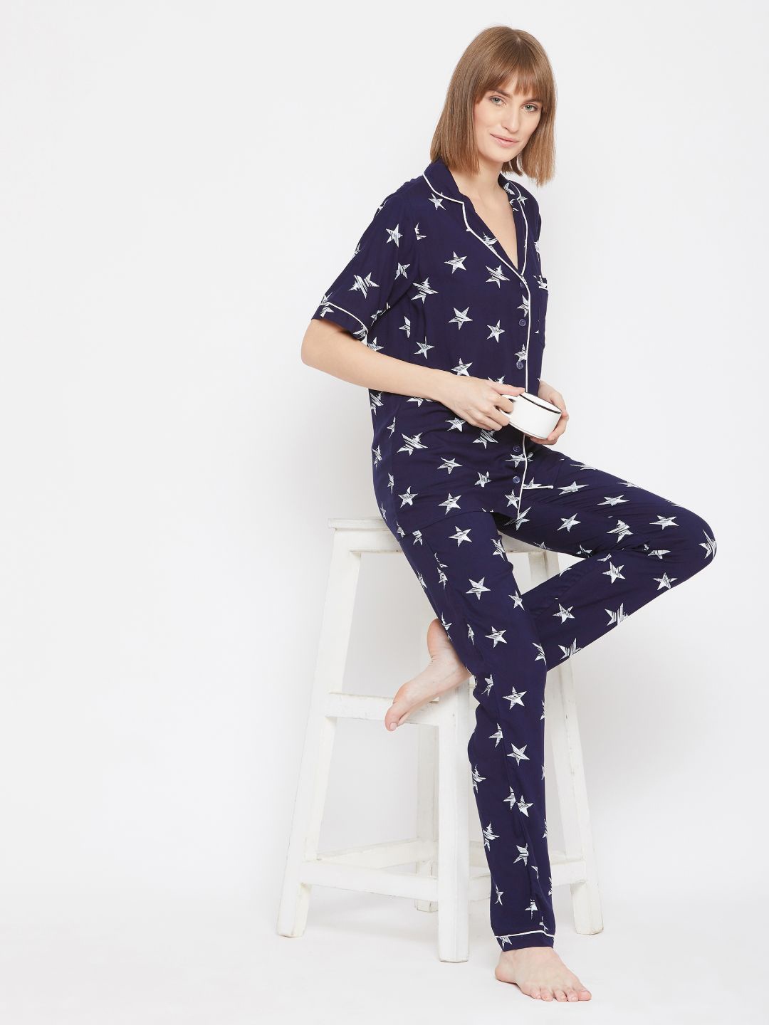 

Uptownie Lite Women Cotton Night Suit, Navy blue