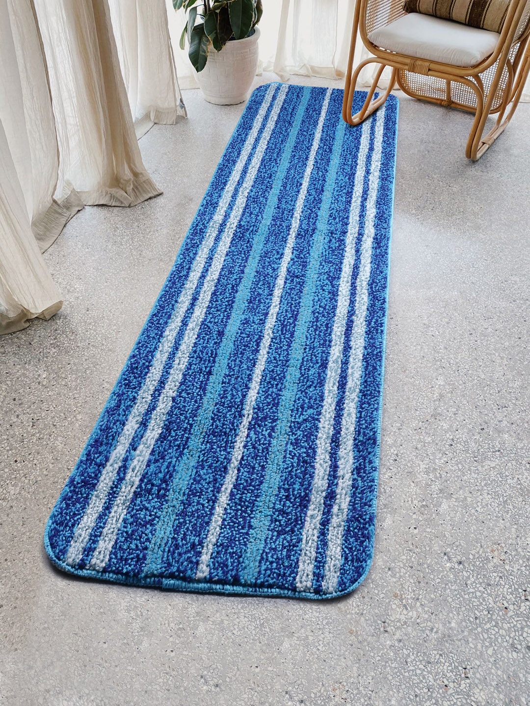 

Saral Home Blue & White Striped Anti-Skid Floor Runner