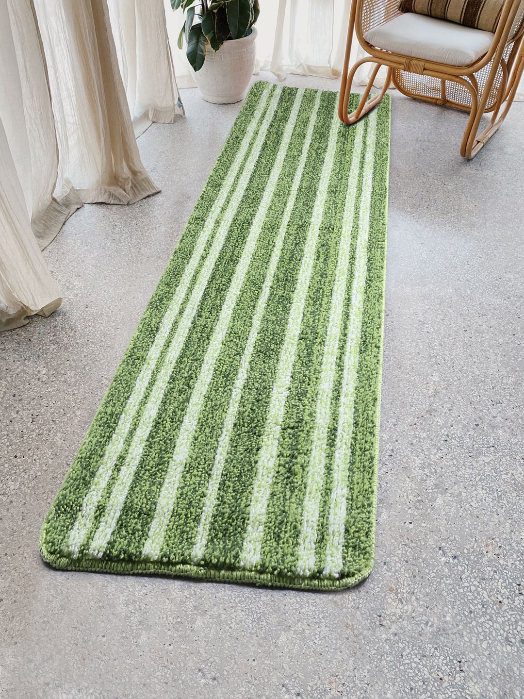 

Saral Home Green & White Striped Anti-Skid Floor Runner